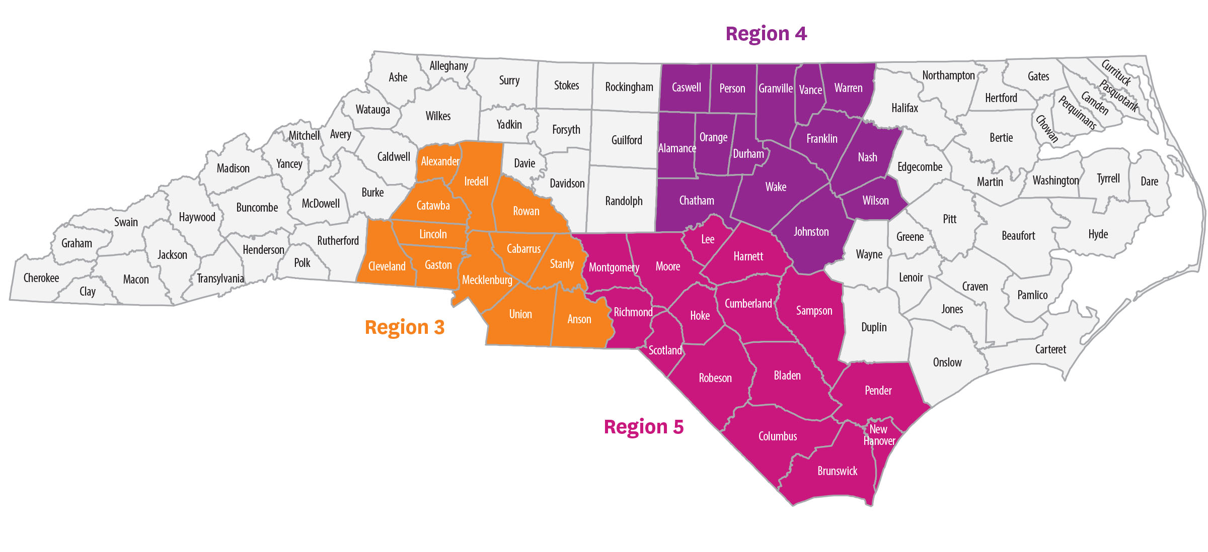 Coverage map of North Carolina. Areas covered precedes image.