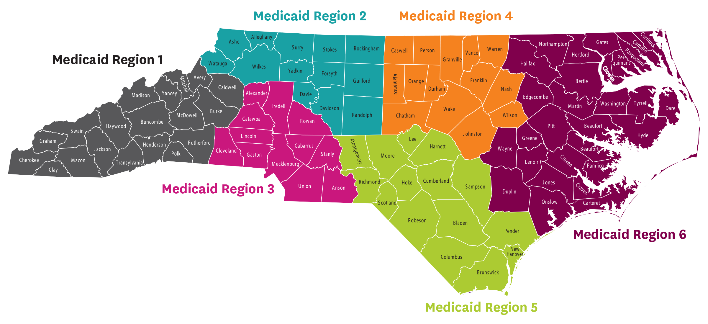 Coverage map of North Carolina. Areas covered precedes image.