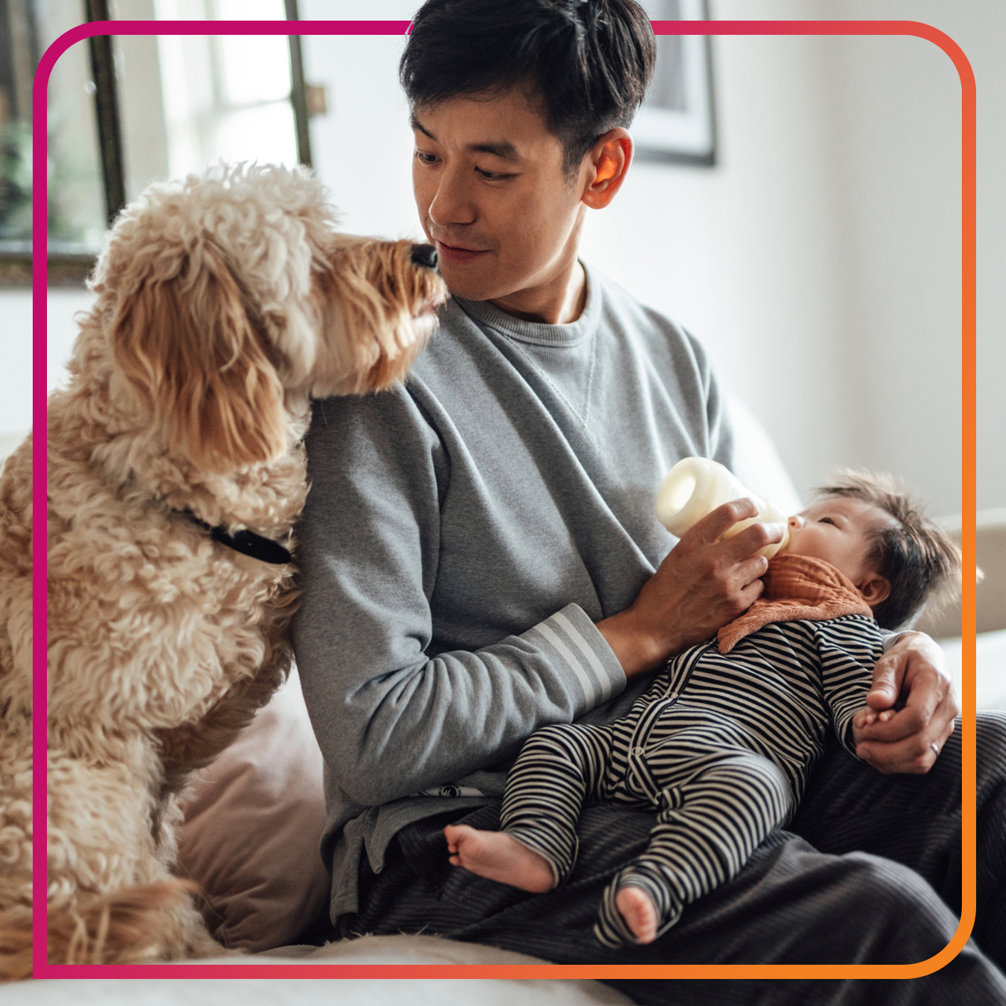 Father and baby with dog